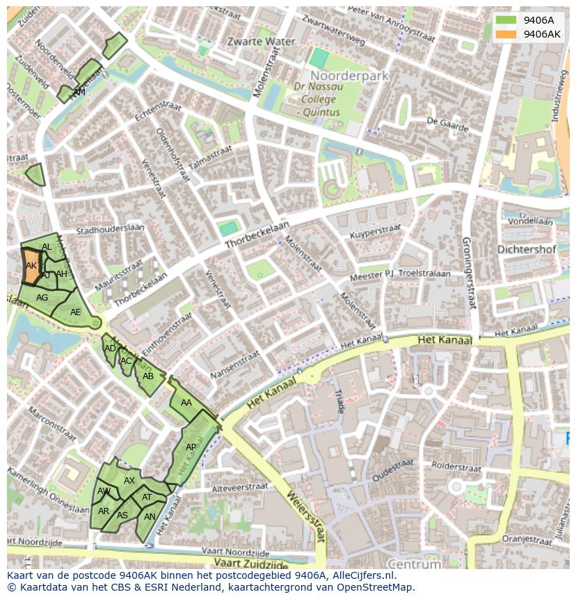 Afbeelding van het postcodegebied 9406 AK op de kaart.