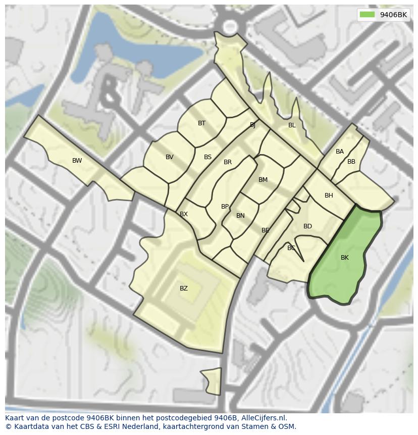 Afbeelding van het postcodegebied 9406 BK op de kaart.