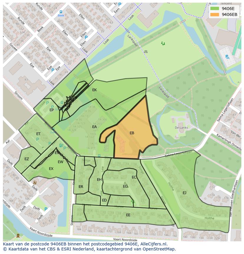 Afbeelding van het postcodegebied 9406 EB op de kaart.