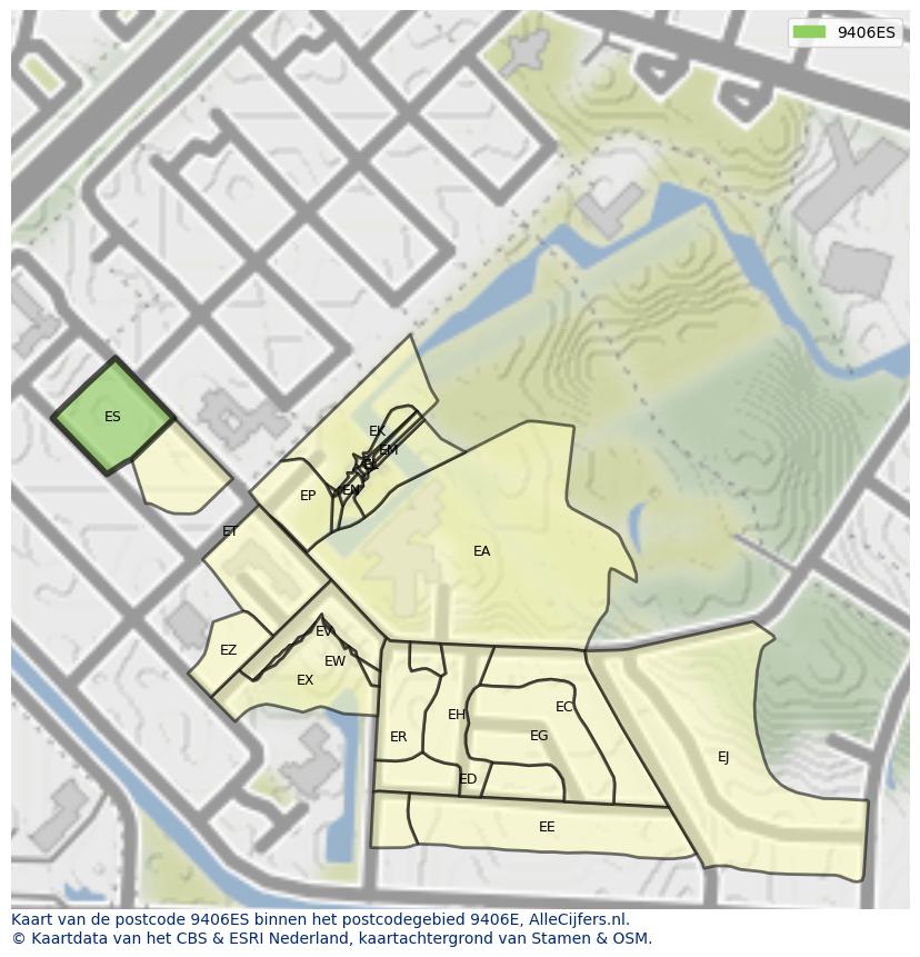 Afbeelding van het postcodegebied 9406 ES op de kaart.