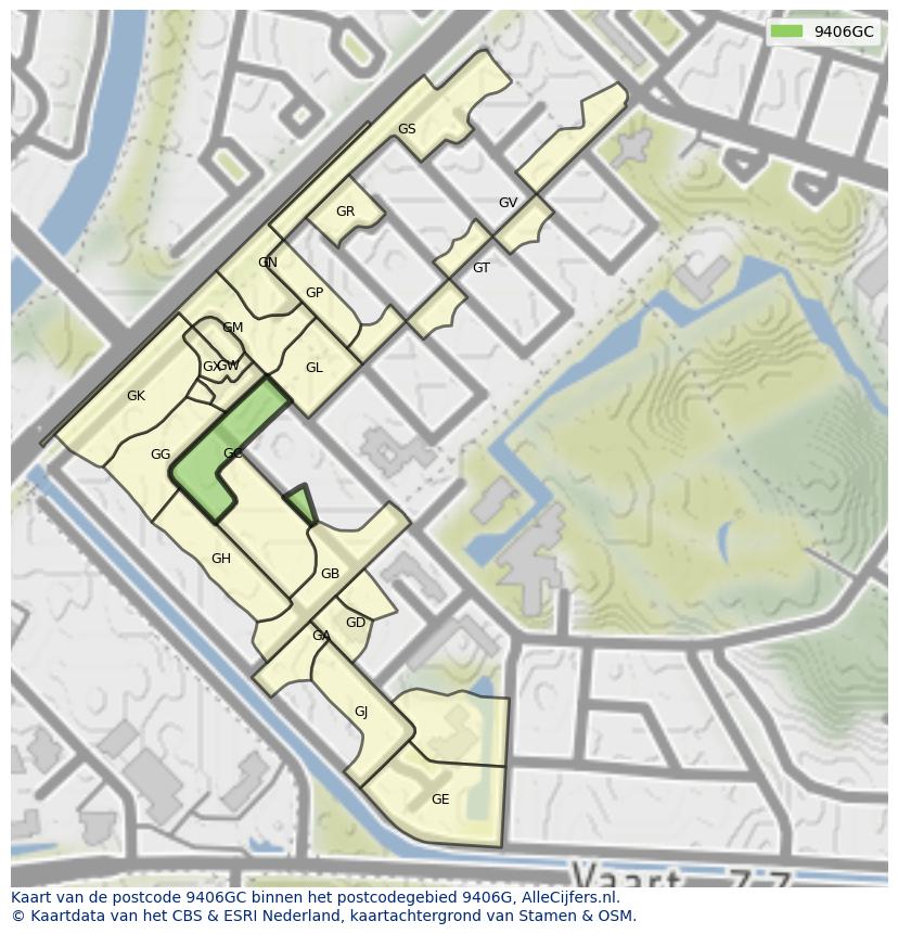 Afbeelding van het postcodegebied 9406 GC op de kaart.