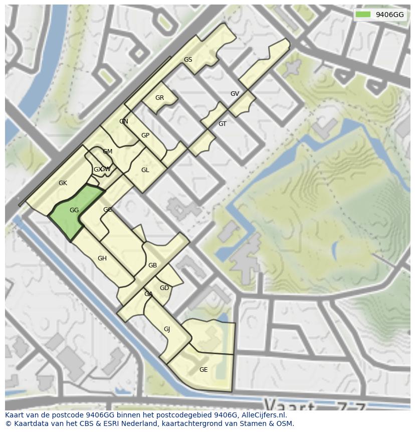 Afbeelding van het postcodegebied 9406 GG op de kaart.