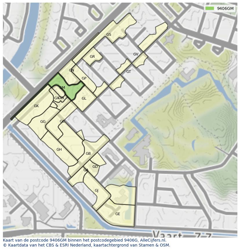 Afbeelding van het postcodegebied 9406 GM op de kaart.