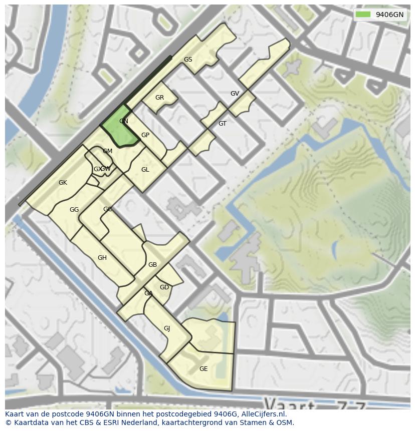 Afbeelding van het postcodegebied 9406 GN op de kaart.