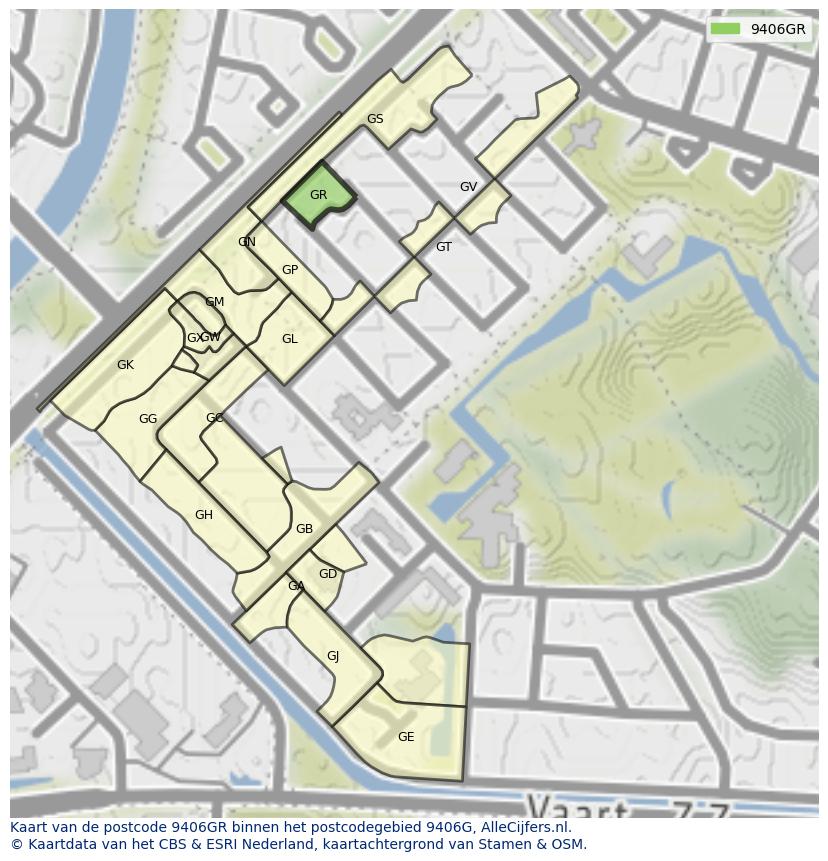 Afbeelding van het postcodegebied 9406 GR op de kaart.