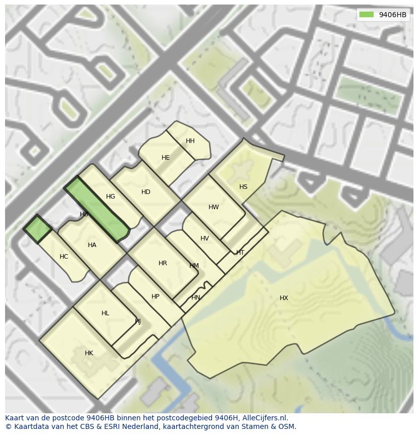 Afbeelding van het postcodegebied 9406 HB op de kaart.