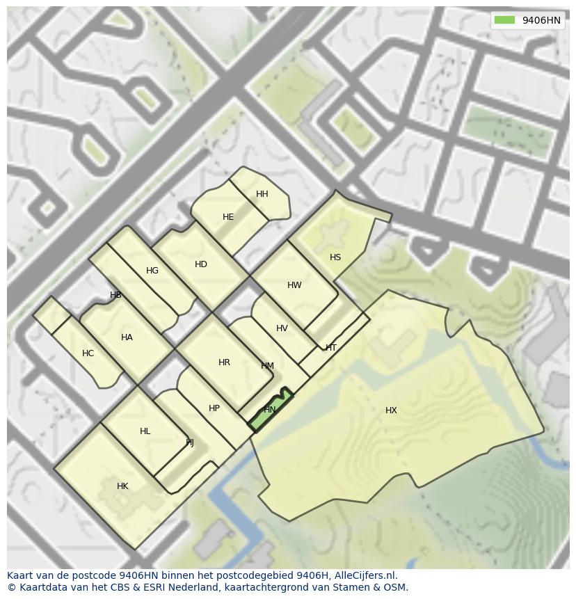 Afbeelding van het postcodegebied 9406 HN op de kaart.