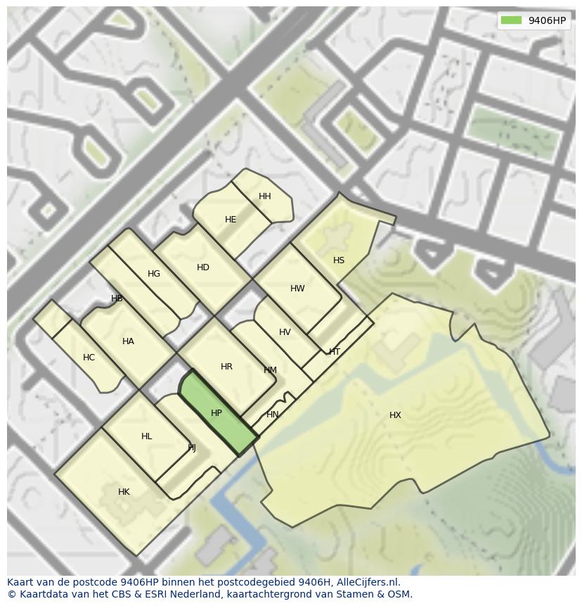 Afbeelding van het postcodegebied 9406 HP op de kaart.