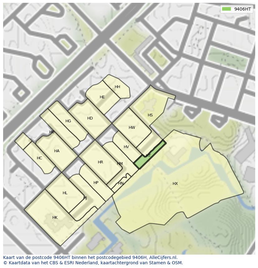Afbeelding van het postcodegebied 9406 HT op de kaart.