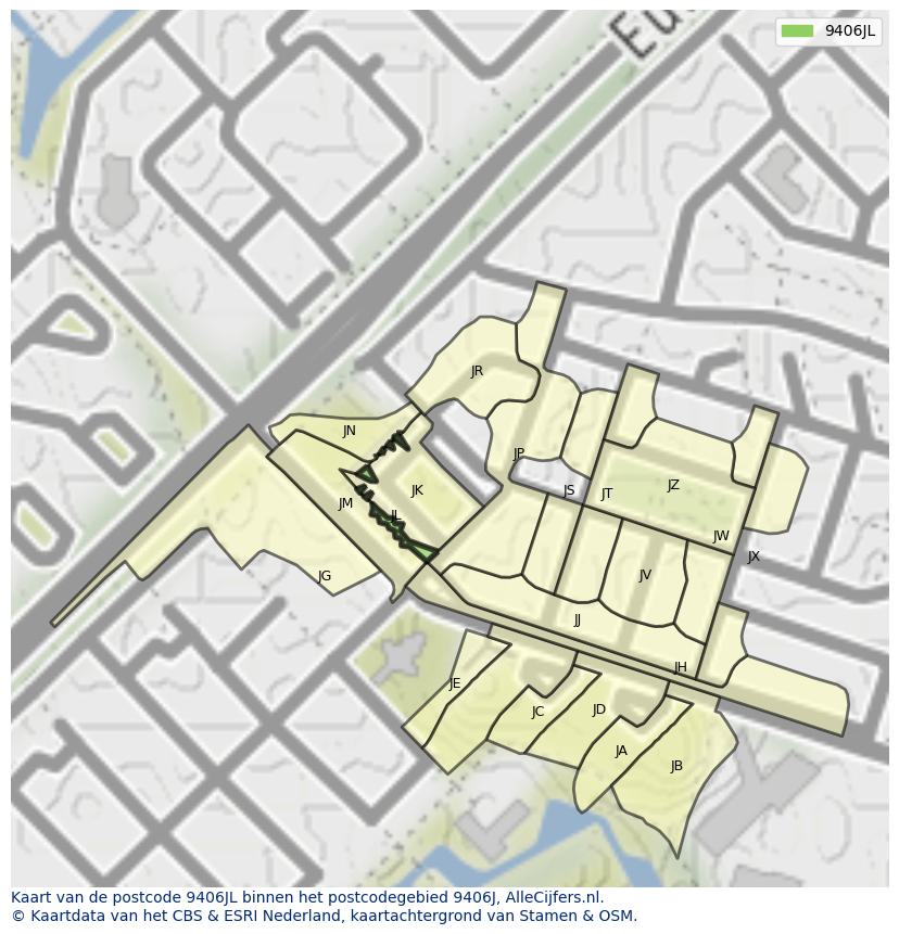 Afbeelding van het postcodegebied 9406 JL op de kaart.