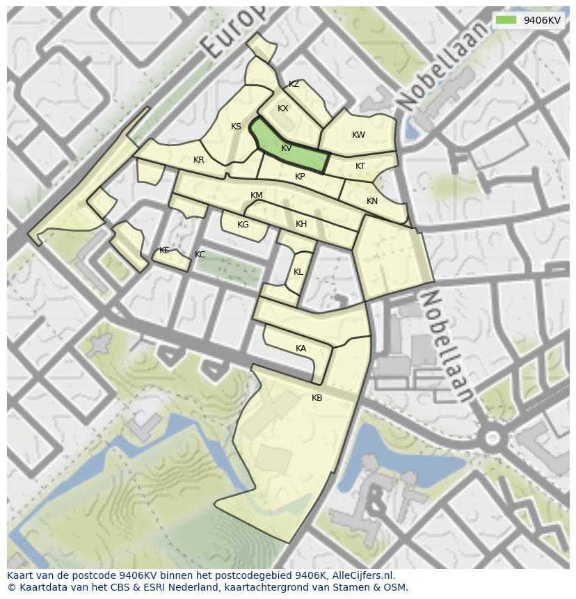 Afbeelding van het postcodegebied 9406 KV op de kaart.