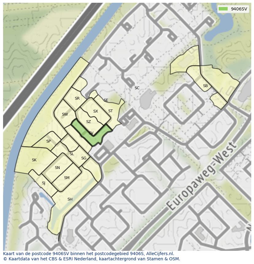 Afbeelding van het postcodegebied 9406 SV op de kaart.