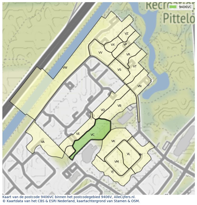 Afbeelding van het postcodegebied 9406 VC op de kaart.