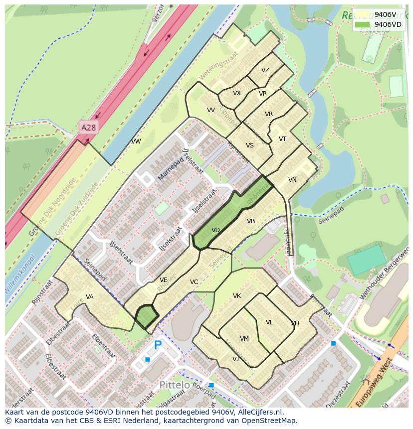 Afbeelding van het postcodegebied 9406 VD op de kaart.