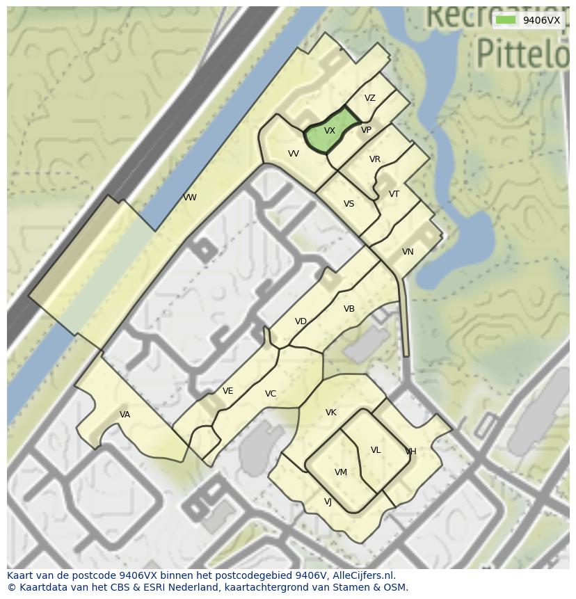 Afbeelding van het postcodegebied 9406 VX op de kaart.