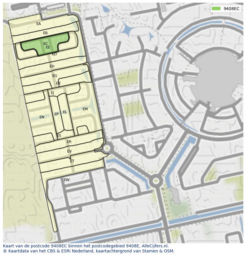 Afbeelding van het postcodegebied 9408 EC op de kaart.