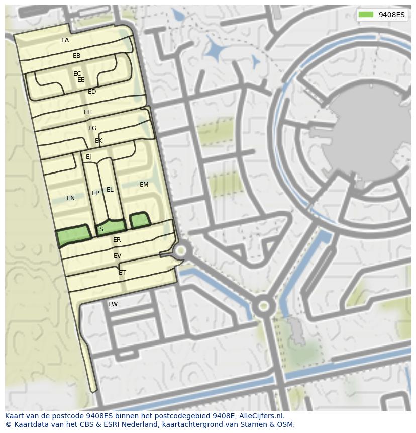 Afbeelding van het postcodegebied 9408 ES op de kaart.