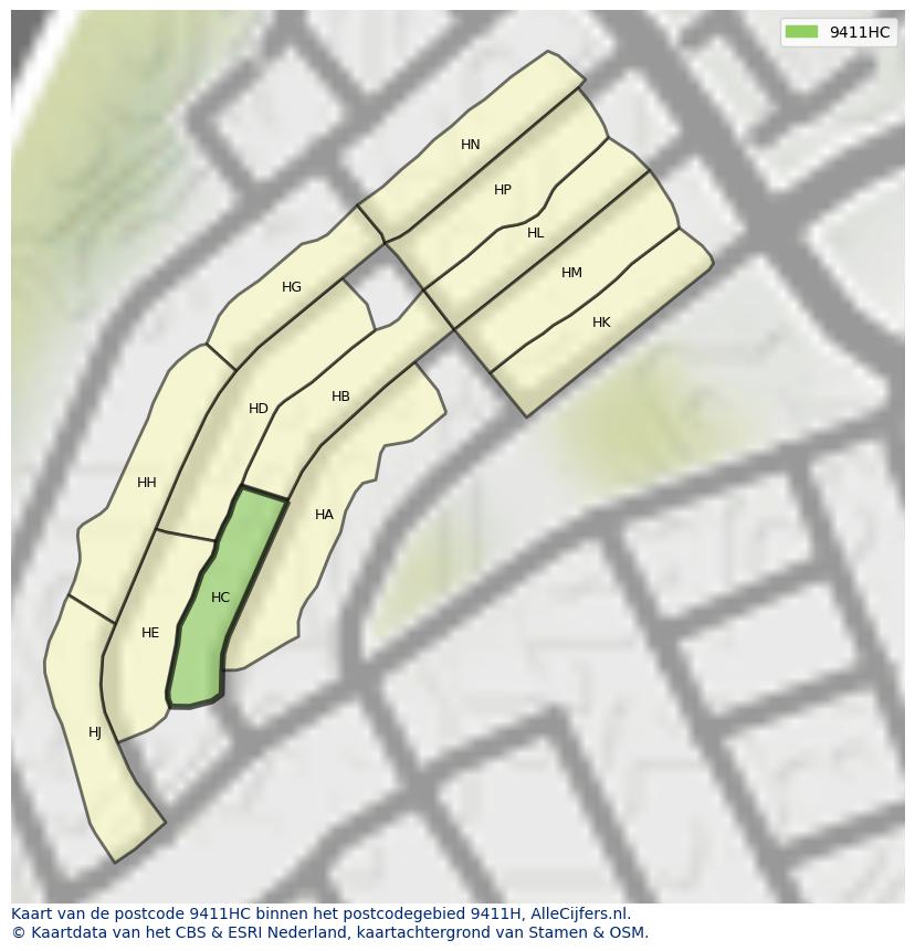 Afbeelding van het postcodegebied 9411 HC op de kaart.