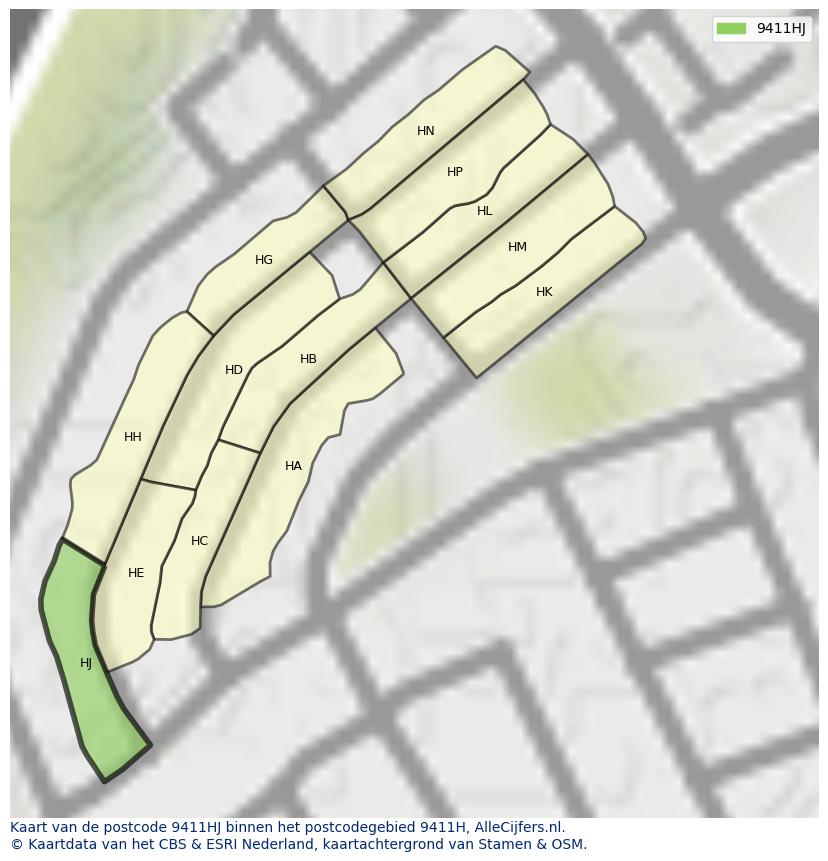 Afbeelding van het postcodegebied 9411 HJ op de kaart.