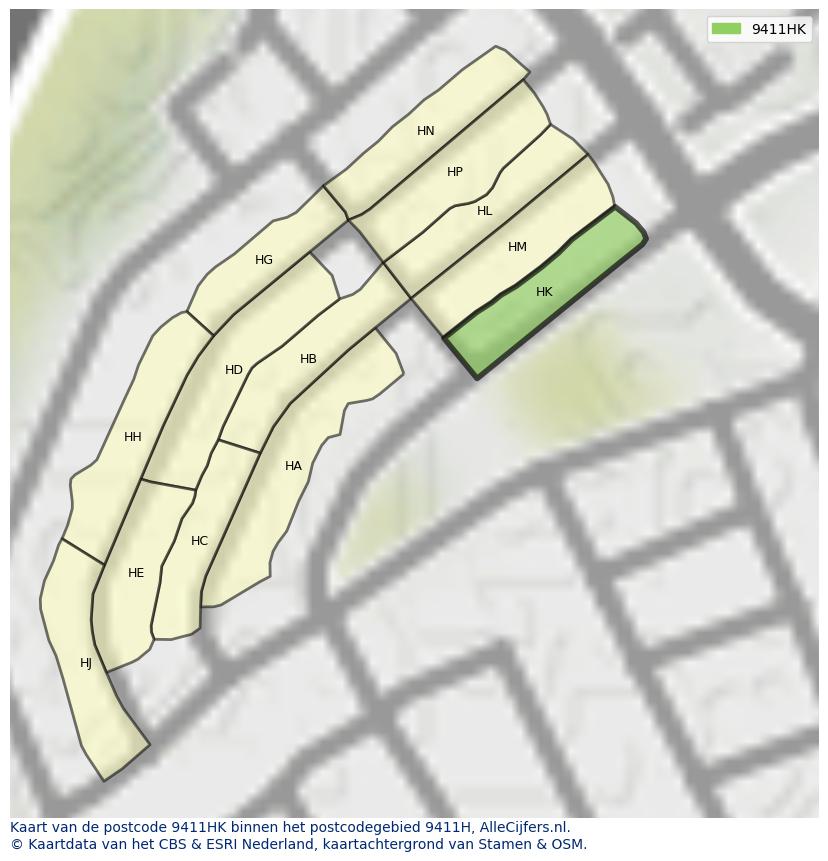Afbeelding van het postcodegebied 9411 HK op de kaart.