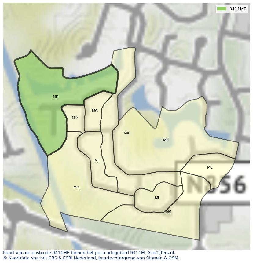 Afbeelding van het postcodegebied 9411 ME op de kaart.