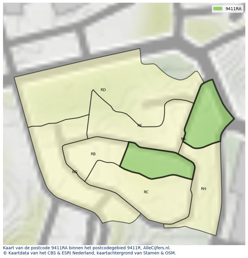Afbeelding van het postcodegebied 9411 RA op de kaart.