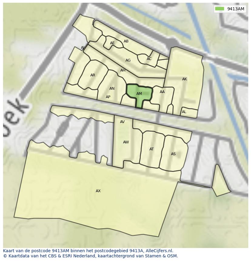 Afbeelding van het postcodegebied 9413 AM op de kaart.