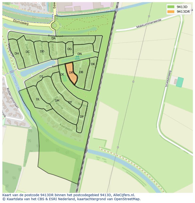Afbeelding van het postcodegebied 9413 DR op de kaart.