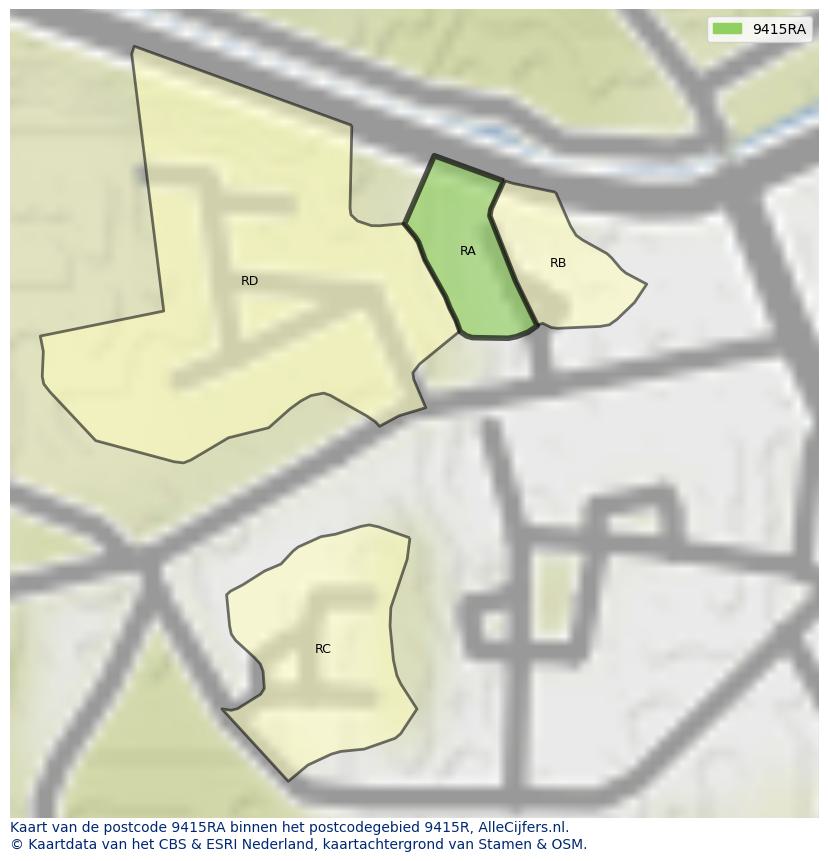 Afbeelding van het postcodegebied 9415 RA op de kaart.