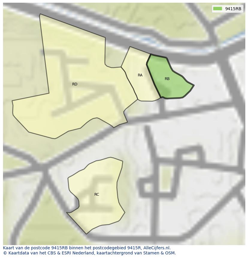 Afbeelding van het postcodegebied 9415 RB op de kaart.