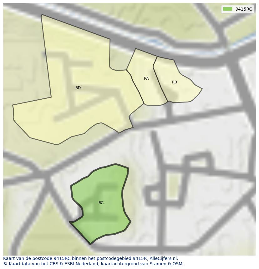Afbeelding van het postcodegebied 9415 RC op de kaart.
