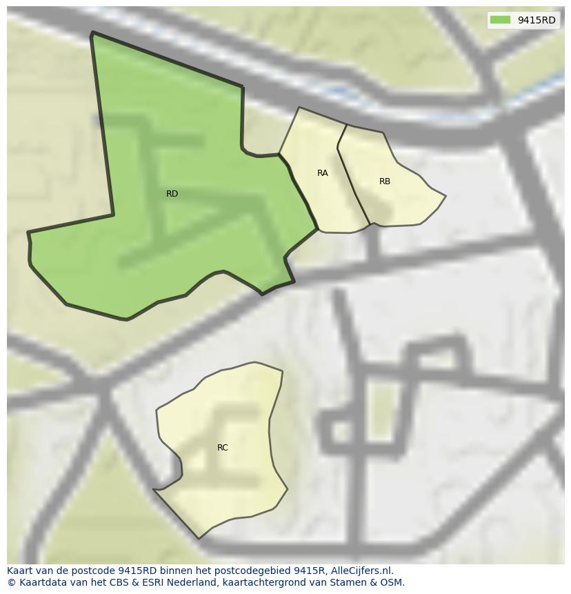 Afbeelding van het postcodegebied 9415 RD op de kaart.