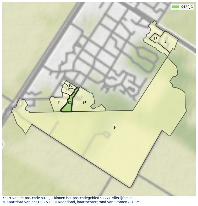Afbeelding van het postcodegebied 9422 JC op de kaart.