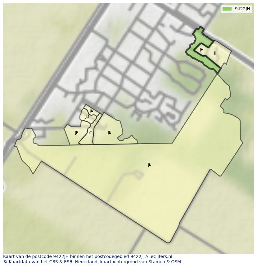 Afbeelding van het postcodegebied 9422 JH op de kaart.