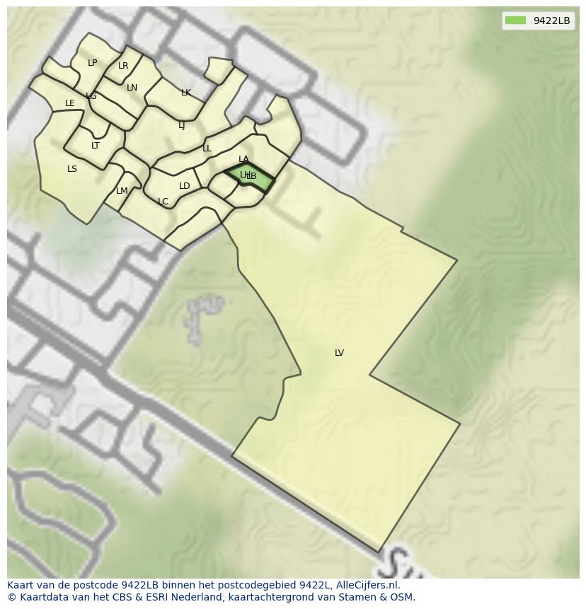 Afbeelding van het postcodegebied 9422 LB op de kaart.