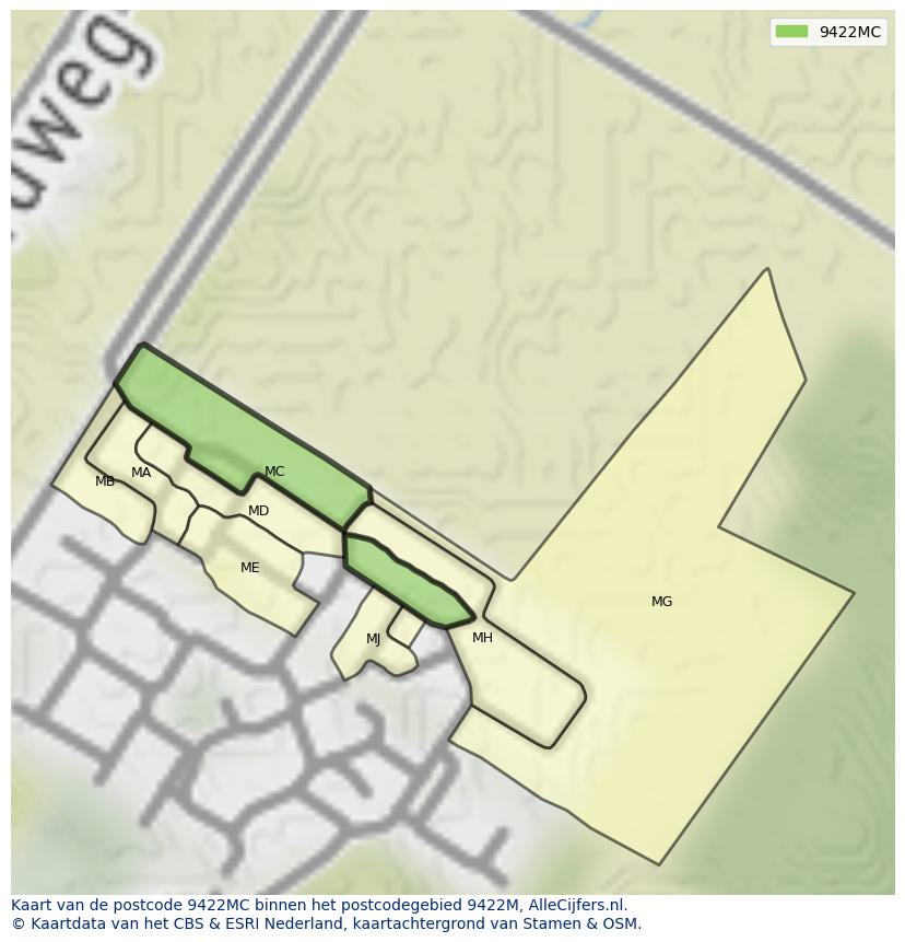Afbeelding van het postcodegebied 9422 MC op de kaart.