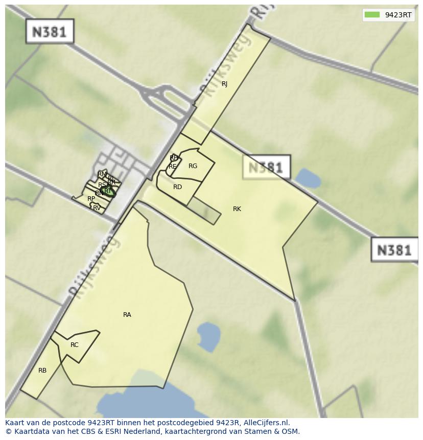 Afbeelding van het postcodegebied 9423 RT op de kaart.