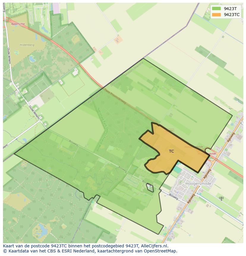 Afbeelding van het postcodegebied 9423 TC op de kaart.