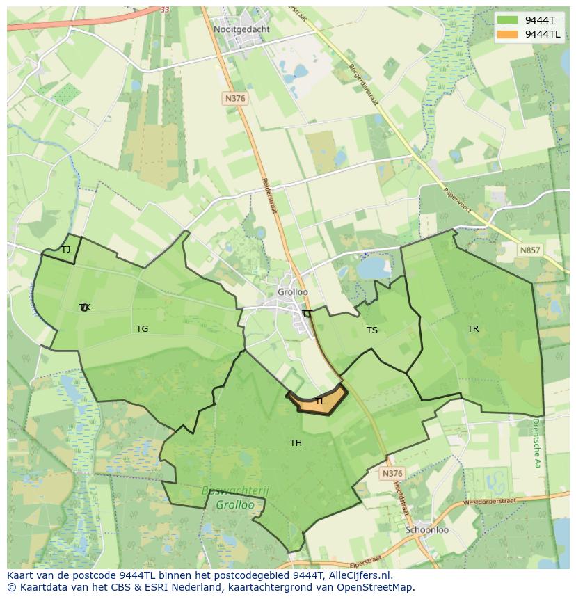 Afbeelding van het postcodegebied 9444 TL op de kaart.