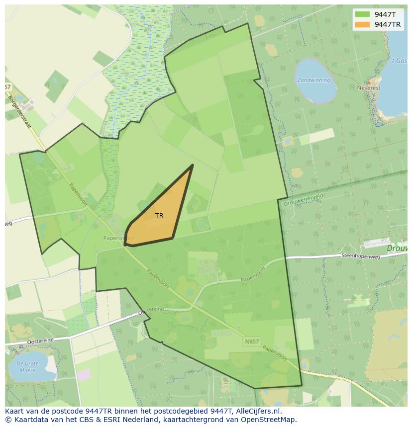 Afbeelding van het postcodegebied 9447 TR op de kaart.