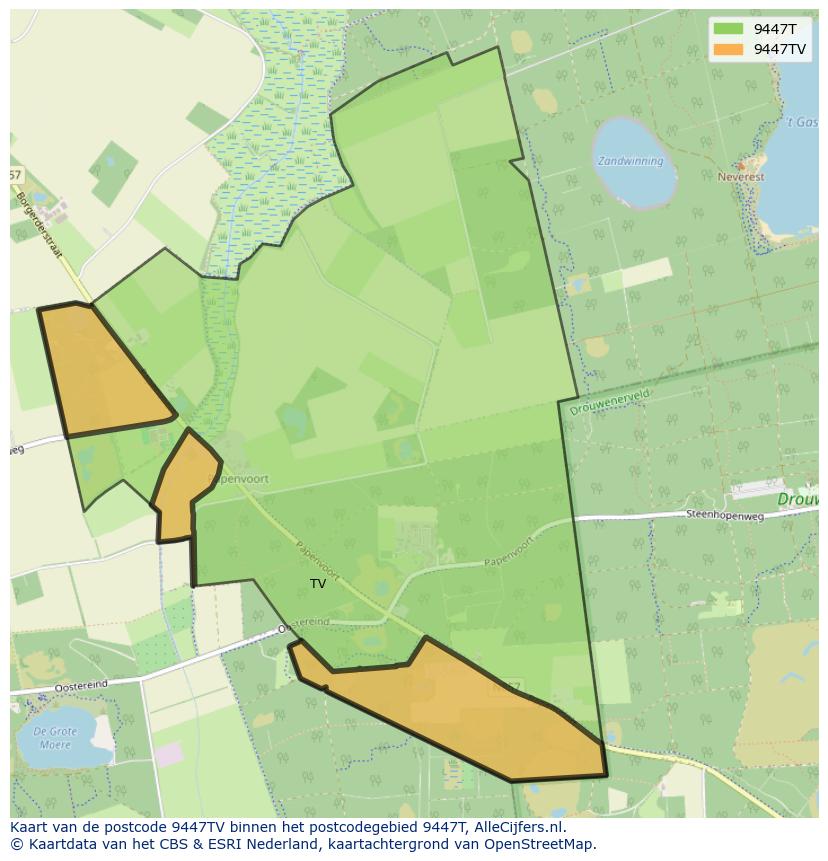 Afbeelding van het postcodegebied 9447 TV op de kaart.