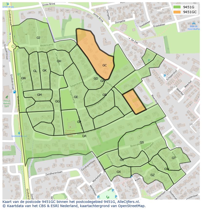 Afbeelding van het postcodegebied 9451 GC op de kaart.
