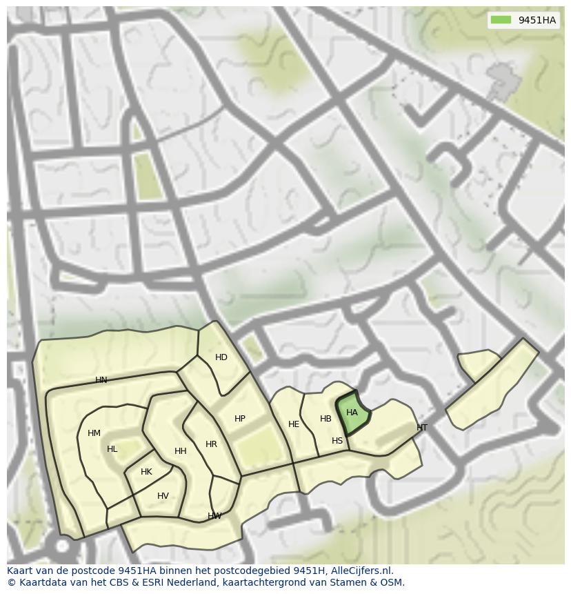 Afbeelding van het postcodegebied 9451 HA op de kaart.