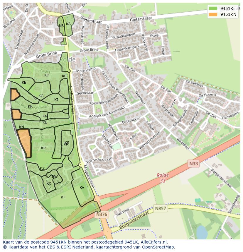 Afbeelding van het postcodegebied 9451 KN op de kaart.
