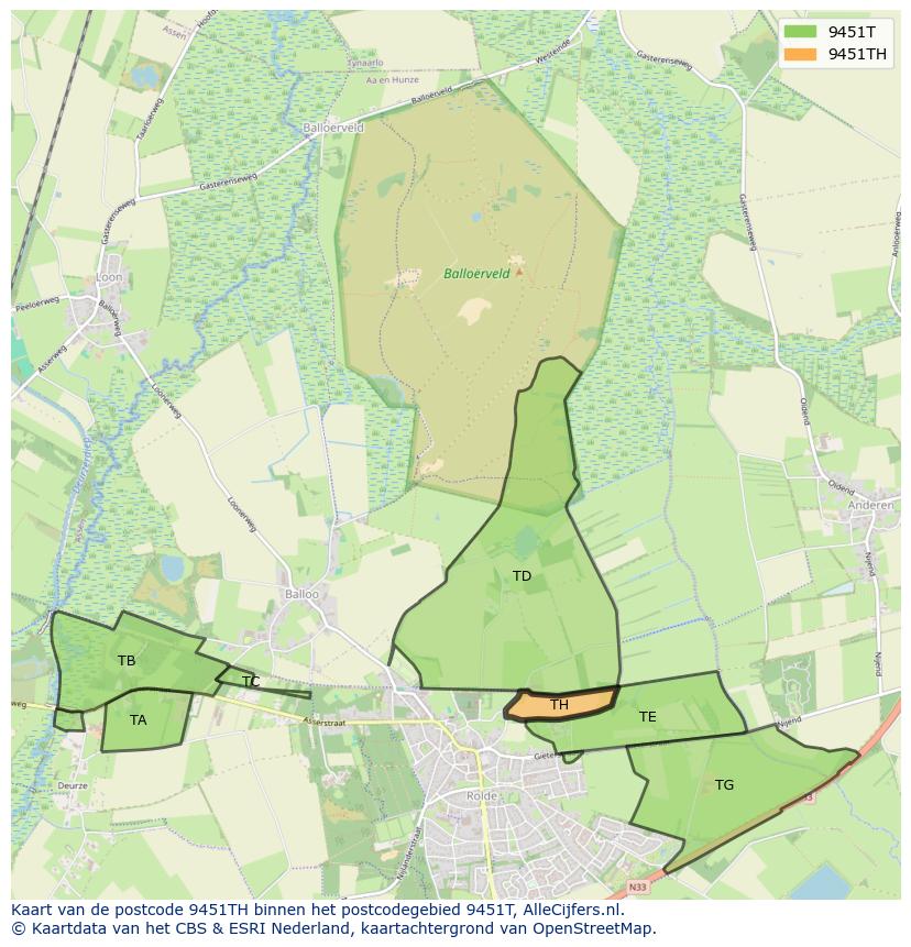 Afbeelding van het postcodegebied 9451 TH op de kaart.