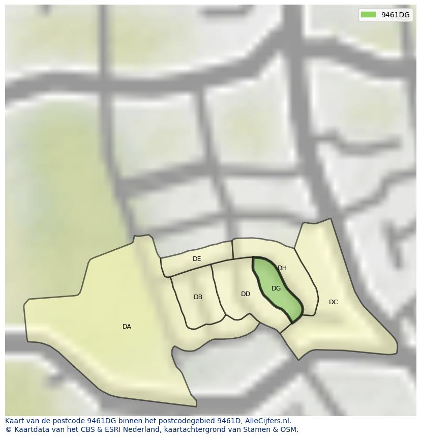Afbeelding van het postcodegebied 9461 DG op de kaart.