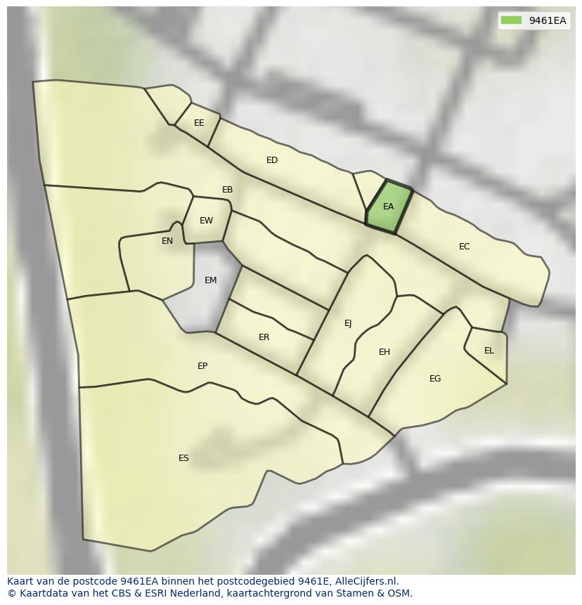 Afbeelding van het postcodegebied 9461 EA op de kaart.