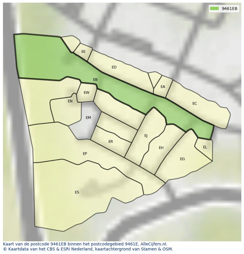 Afbeelding van het postcodegebied 9461 EB op de kaart.