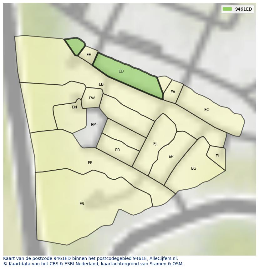 Afbeelding van het postcodegebied 9461 ED op de kaart.