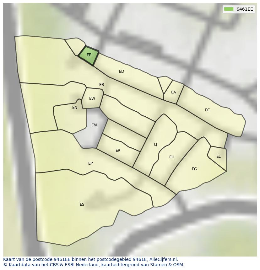 Afbeelding van het postcodegebied 9461 EE op de kaart.